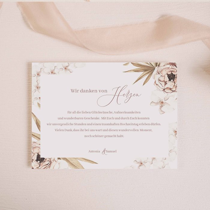 Antonia – DIY Dankeskarte Hochzeit mit Rosen und Orchideen