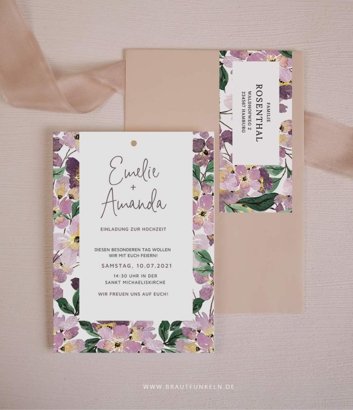 Emelie – DIY violettes Einladungsset mit Blumen