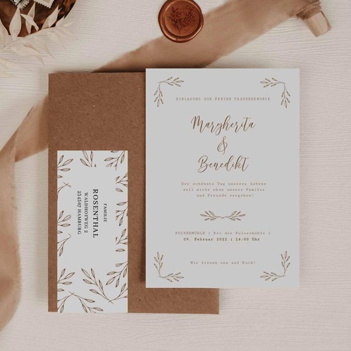 Margherita – DIY schlichte, rustikale Hochzeitseinladung