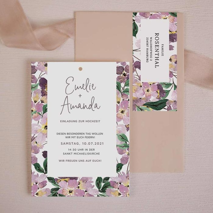 Emelie – DIY Einladung mit violetten Blumen