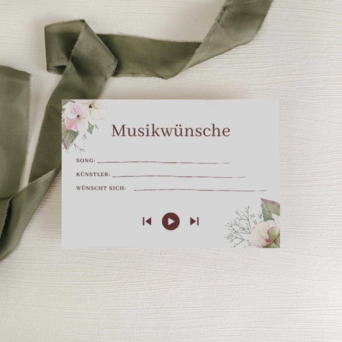 Musikwunschkarte zur Hochzeit in Blush mit Rosen